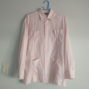 Cubavera Shirt Mens L Pink 100% Linen Button-Up 4 Pockets Long Sleeve*READ